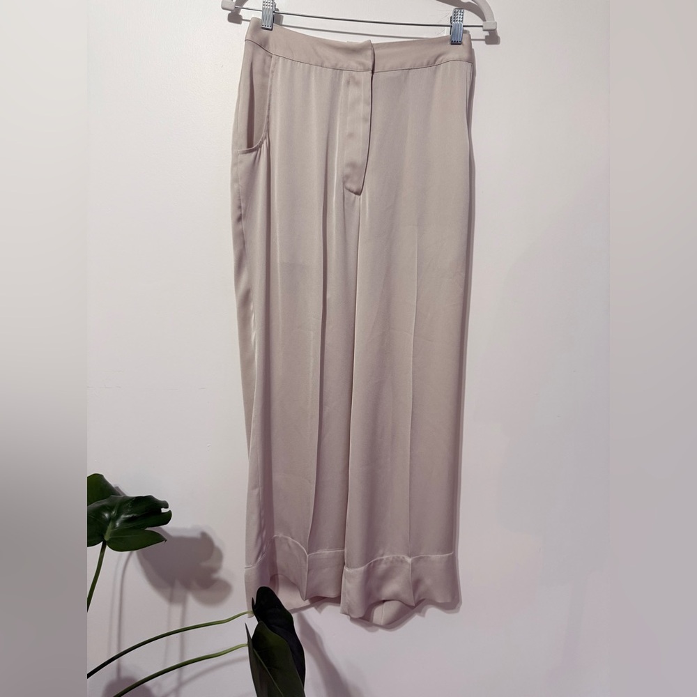 BONDI BORN | Eden Pant | Staight Leg Beige Cream Satin Trousers - Picture 5 of 9